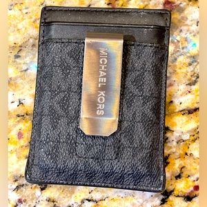 Michael Kors Logo Card Case with Bill Clip Blue NIB  MSRP 118.00